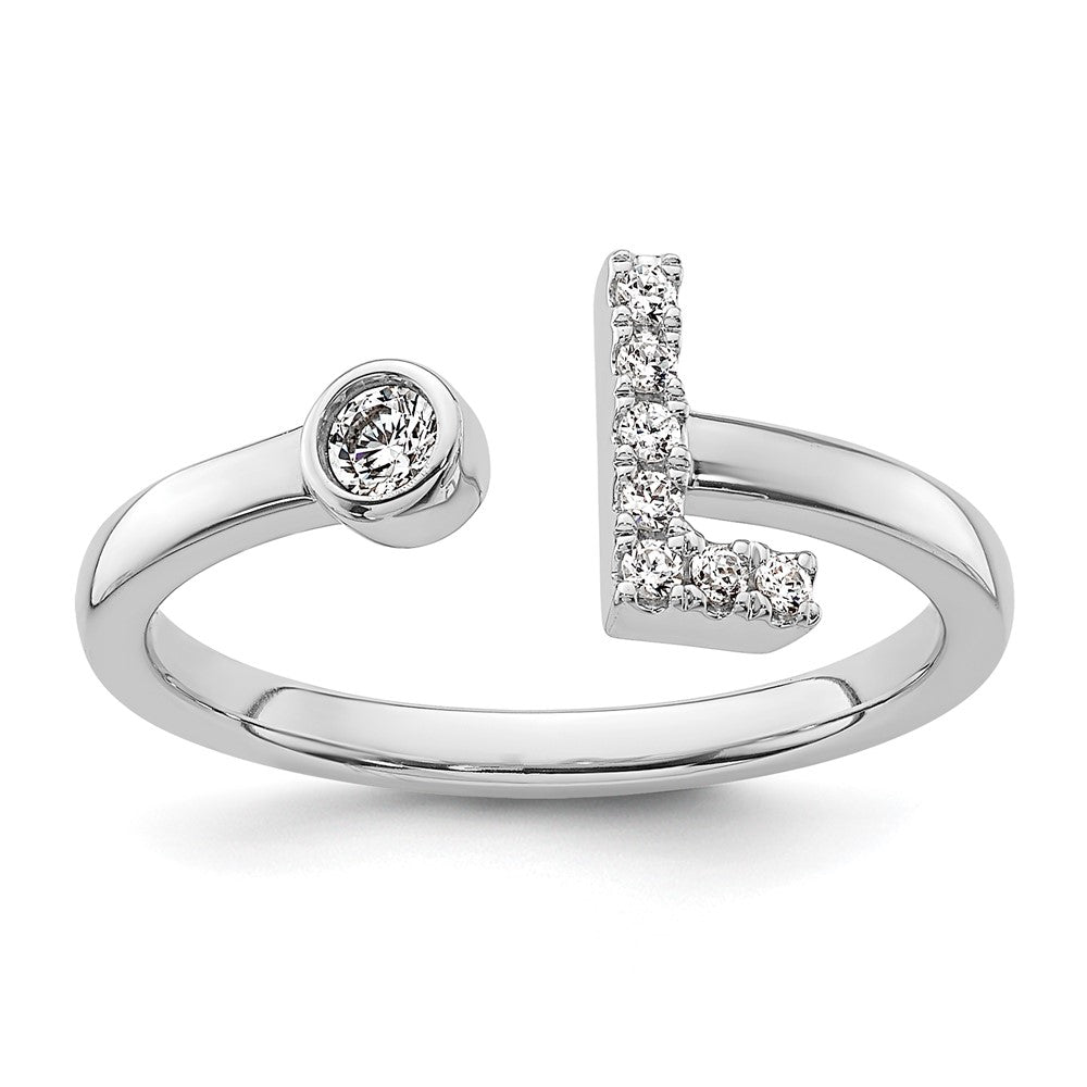 14K Weißgold Ring mit 0,125 ct. Laborgezüchteten Diamanten VS/SI+ G+, Initialbuchstabe „L", verstellbar