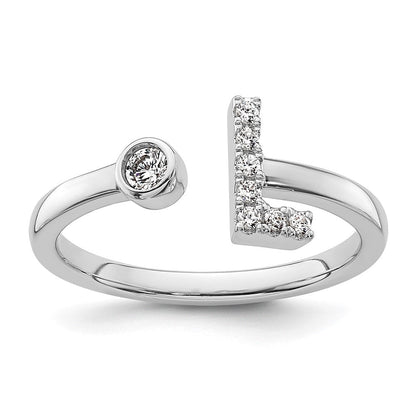 14K Weißgold Ring mit 0,125 ct. Laborgezüchteten Diamanten VS/SI+ G+, Initialbuchstabe „L", verstellbar
