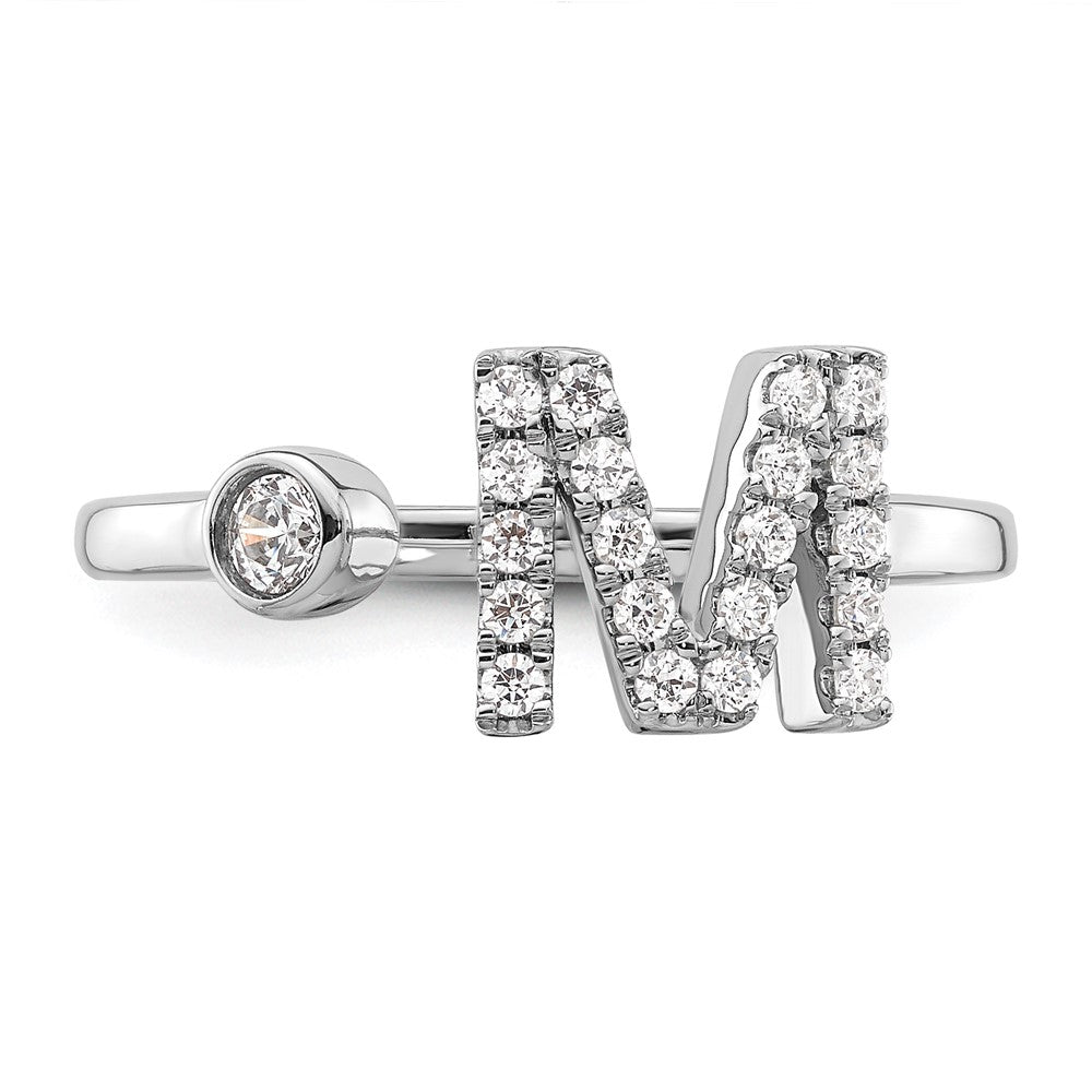14K Weißgold Ring mit 0,25 ct. Laborgezüchteten Diamanten VS/SI+ G+ Initiale M, verstellbar