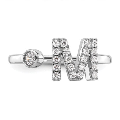 14K Weißgold Ring mit 0,25 ct. Laborgezüchteten Diamanten VS/SI+ G+ Initiale M, verstellbar