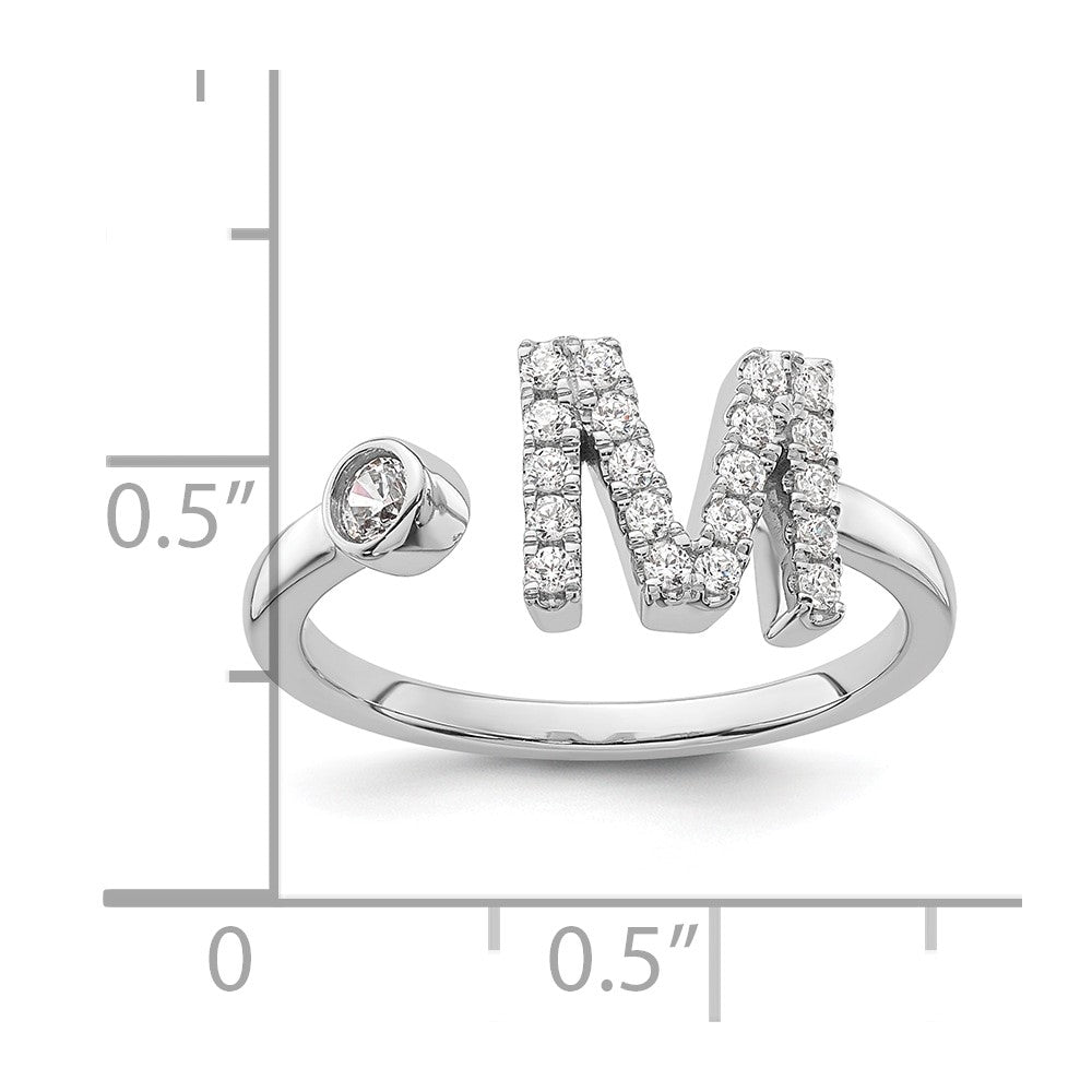 14K Weißgold Ring mit 0,25 ct. Laborgezüchteten Diamanten VS/SI+ G+ Initiale M, verstellbar