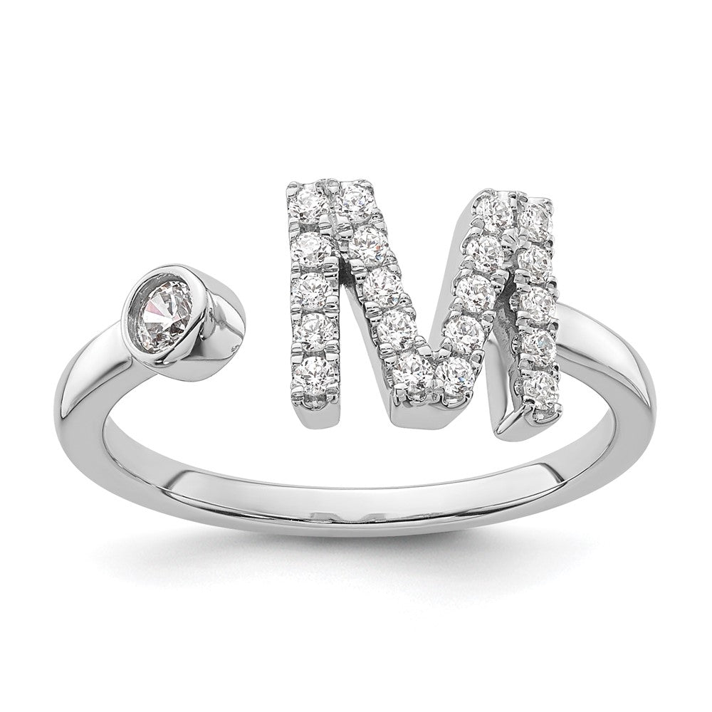 14K Weißgold Ring mit 0,25 ct. Laborgezüchteten Diamanten VS/SI+ G+ Initiale M, verstellbar