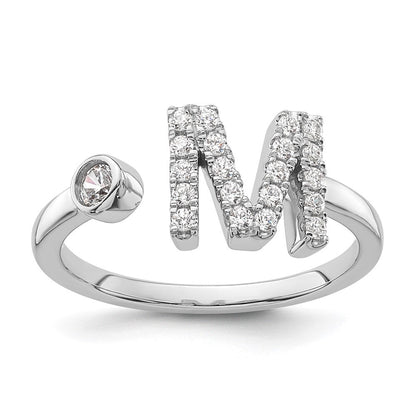 14K Weißgold Ring mit 0,25 ct. Laborgezüchteten Diamanten VS/SI+ G+ Initiale M, verstellbar