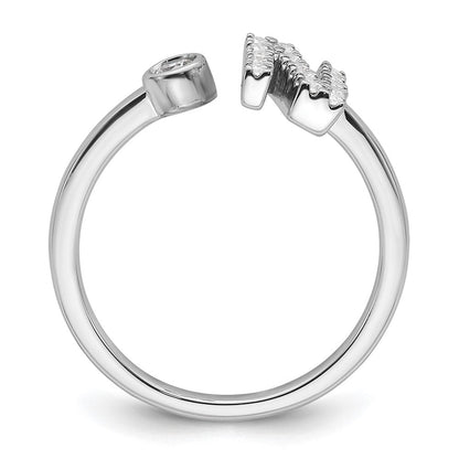 14K Weißgold Ring mit 0,2 ct. Laborgezüchteten Diamanten, VS/SI+ G+, Initial N, verstellbar