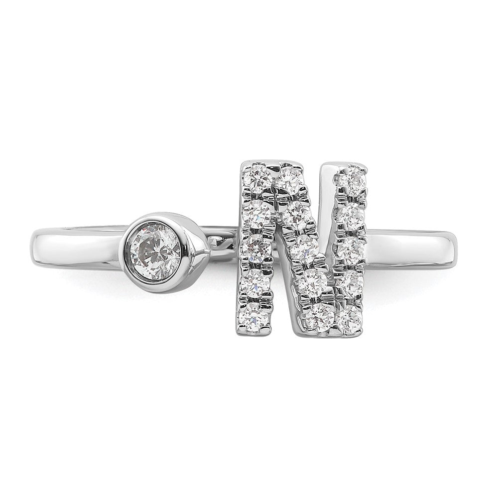 14K Weißgold Ring mit 0,2 ct. Laborgezüchteten Diamanten, VS/SI+ G+, Initial N, verstellbar