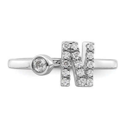 14K Weißgold Ring mit 0,2 ct. Laborgezüchteten Diamanten, VS/SI+ G+, Initial N, verstellbar