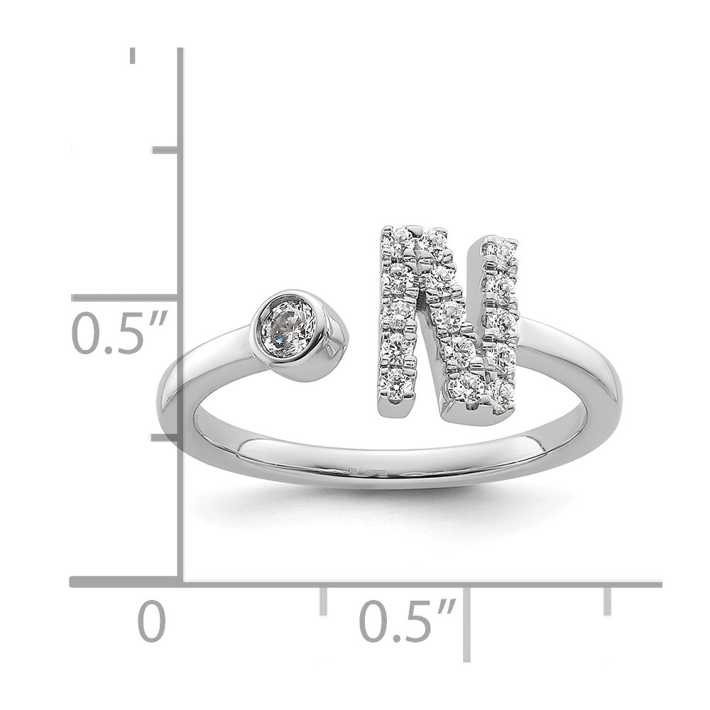 14K Weißgold Ring mit 0,2 ct. Laborgezüchteten Diamanten, VS/SI+ G+, Initial N, verstellbar