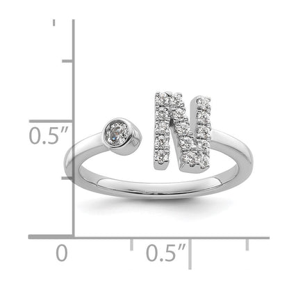 14K Weißgold Ring mit 0,2 ct. Laborgezüchteten Diamanten, VS/SI+ G+, Initial N, verstellbar