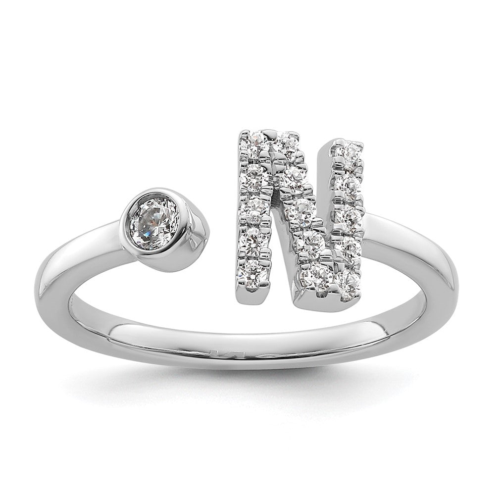 14K Weißgold Ring mit 0,2 ct. Laborgezüchteten Diamanten, VS/SI+ G+, Initial N, verstellbar