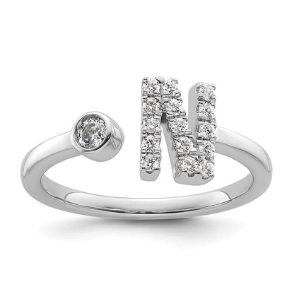 14K Weißgold Ring mit 0,2 ct. Laborgezüchteten Diamanten, VS/SI+ G+, Initial N, verstellbar