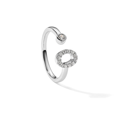 14K Weißgold Ring mit 0,2 ct. laborgezüchtetem Diamanten VS/SI+ G+, Initialbuchstabe „O", verstellbar