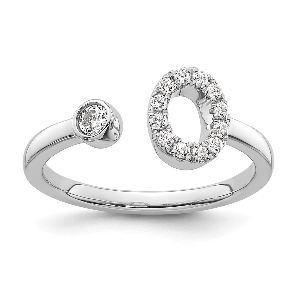 14K Weißgold Ring mit 0,2 ct. laborgezüchtetem Diamanten VS/SI+ G+, Initialbuchstabe „O", verstellbar