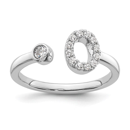 14K Weißgold Ring mit 0,2 ct. laborgezüchtetem Diamanten VS/SI+ G+, Initialbuchstabe „O", verstellbar