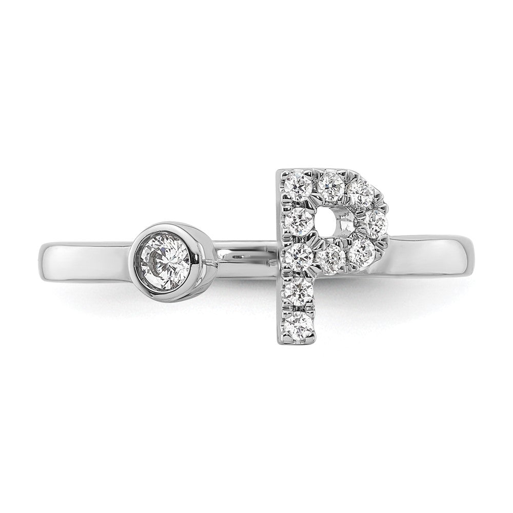 14K Weißgold Ring mit 0,17 ct. Labor-Diamant VS/SI+ G+, Initiale P, verstellbar