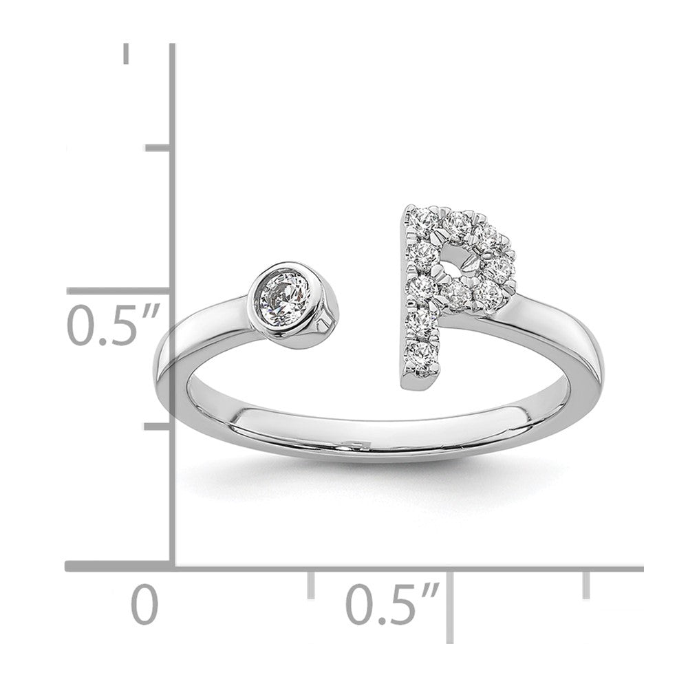 14K Weißgold Ring mit 0,17 ct. Labor-Diamant VS/SI+ G+, Initiale P, verstellbar