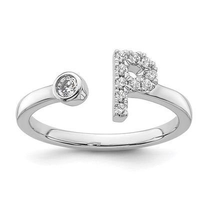 14K Weißgold Ring mit 0,17 ct. Labor-Diamant VS/SI+ G+, Initiale P, verstellbar