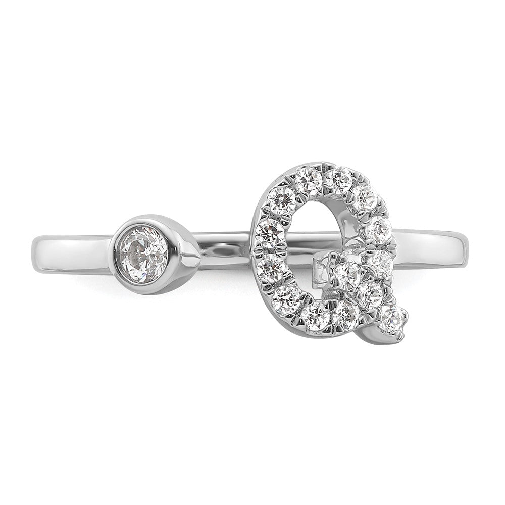 14K Weißgold Ring mit 0,2 ct. laborgezüchteten Diamanten VS/SI+ G+, Initiale Q, verstellbar