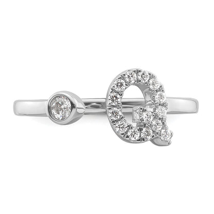 14K Weißgold Ring mit 0,2 ct. laborgezüchteten Diamanten VS/SI+ G+, Initiale Q, verstellbar