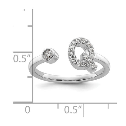 14K Weißgold Ring mit 0,2 ct. laborgezüchteten Diamanten VS/SI+ G+, Initiale Q, verstellbar