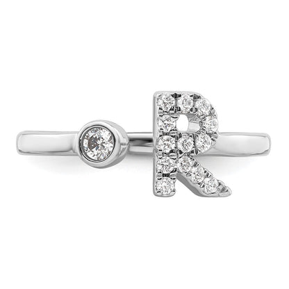 14K Weißgold Ring mit 0,2 ct. laborgezüchtetem Diamanten VS/SI+ G+, Initial R, verstellbar