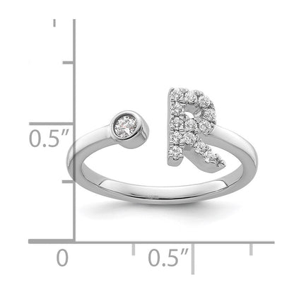 14K Weißgold Ring mit 0,2 ct. laborgezüchtetem Diamanten VS/SI+ G+, Initial R, verstellbar