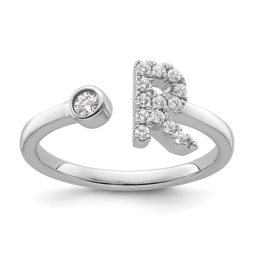 14K Weißgold Ring mit 0,2 ct. laborgezüchtetem Diamanten VS/SI+ G+, Initial R, verstellbar