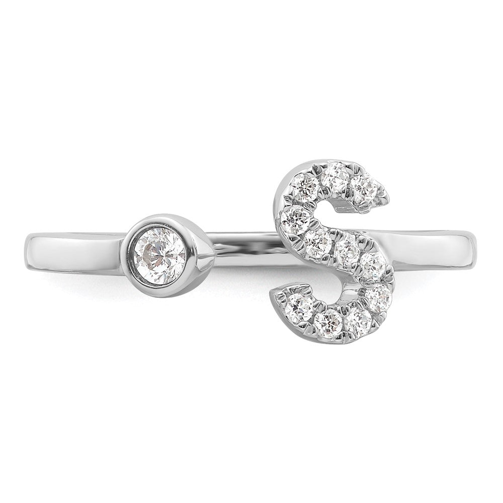 14K Weißgold 0,17 ct. Labordiamant VS/SI+ G+ Initial S Verstellbarer Ring