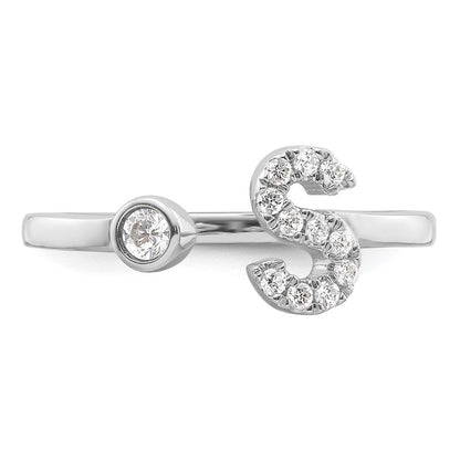 14K Weißgold 0,17 ct. Labordiamant VS/SI+ G+ Initial S Verstellbarer Ring