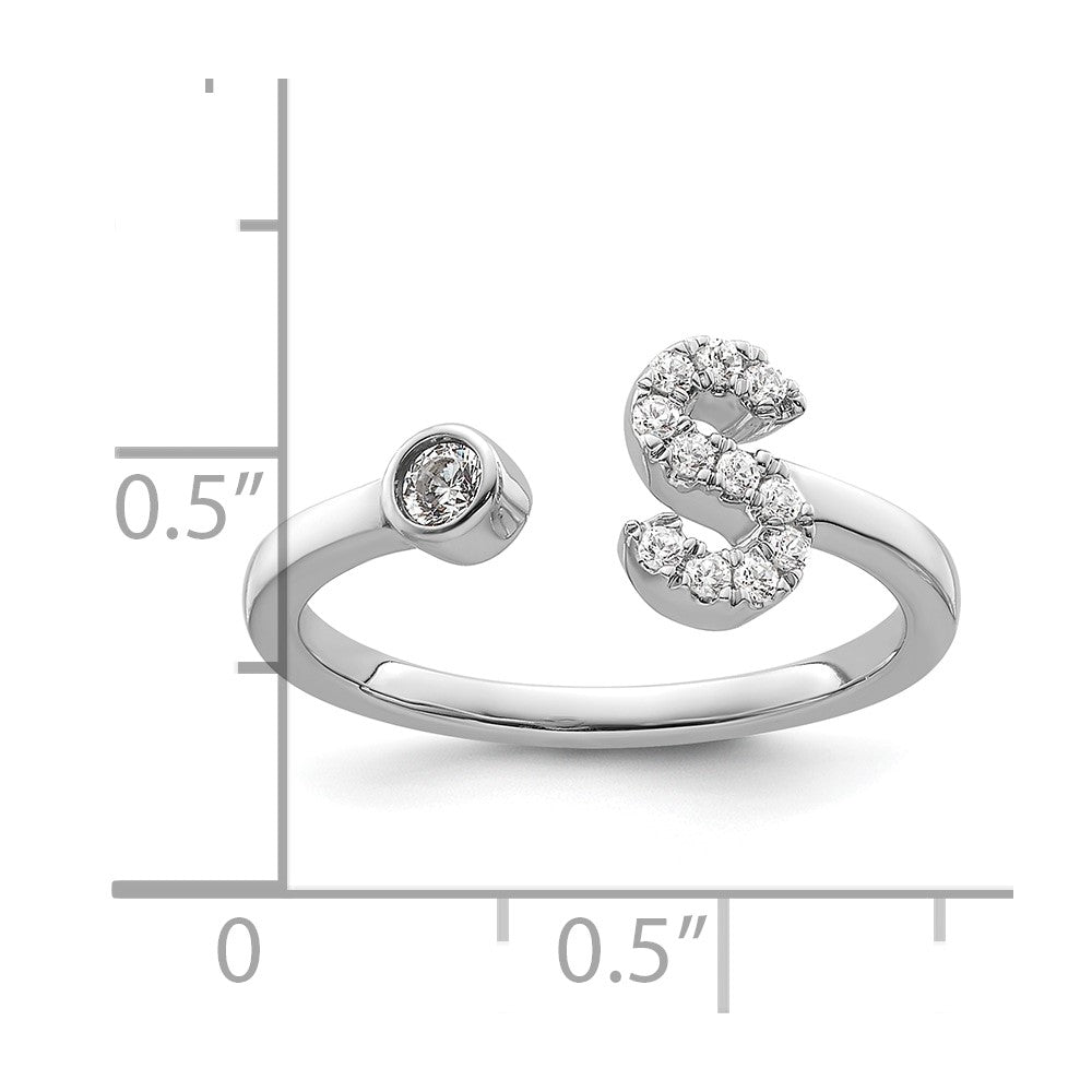 14K Weißgold 0,17 ct. Labordiamant VS/SI+ G+ Initial S Verstellbarer Ring