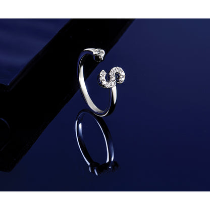 14K Weißgold 0,17 ct. Labordiamant VS/SI+ G+ Initial S Verstellbarer Ring
