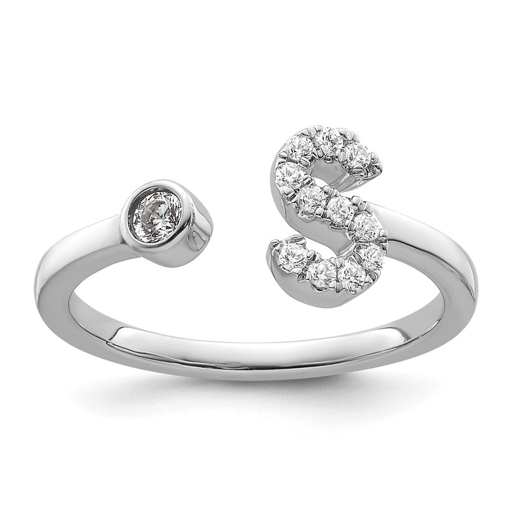 14K Weißgold 0,17 ct. Labordiamant VS/SI+ G+ Initial S Verstellbarer Ring