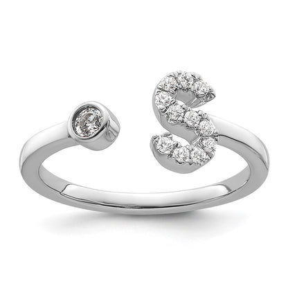 14K Weißgold 0,17 ct. Labordiamant VS/SI+ G+ Initial S Verstellbarer Ring