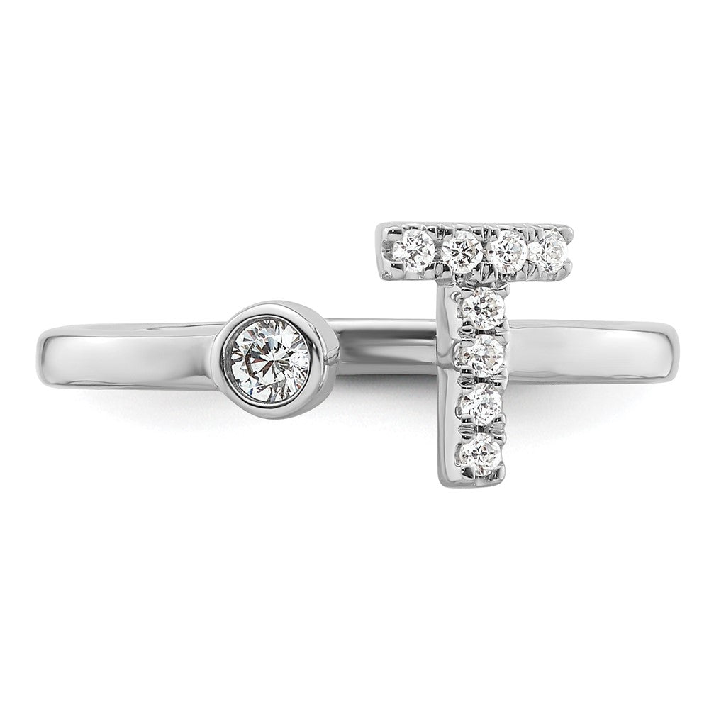 14K Weißgold Ring mit 0,167 ct. Laborgezüchteten Diamanten, VS/SI+ G+, Initial T, verstellbar
