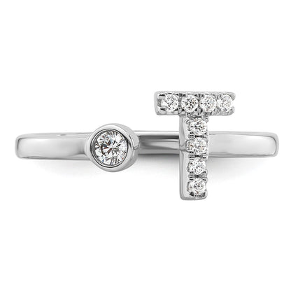 14K Weißgold Ring mit 0,167 ct. Laborgezüchteten Diamanten, VS/SI+ G+, Initial T, verstellbar