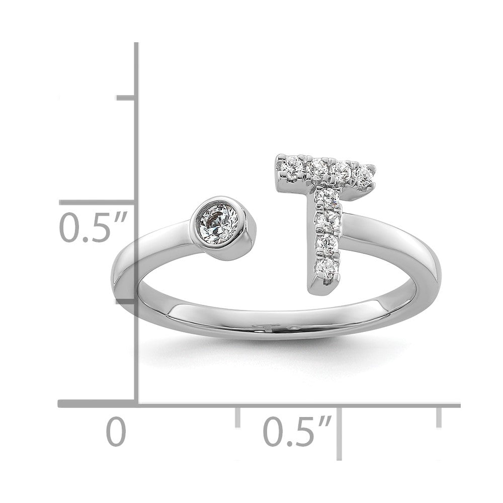 14K Weißgold Ring mit 0,167 ct. Laborgezüchteten Diamanten, VS/SI+ G+, Initial T, verstellbar