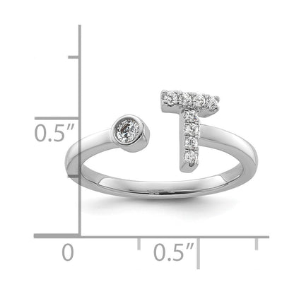 14K Weißgold Ring mit 0,167 ct. Laborgezüchteten Diamanten, VS/SI+ G+, Initial T, verstellbar