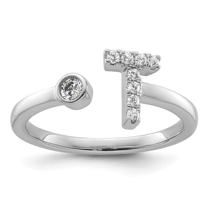 14K Weißgold Ring mit 0,167 ct. Laborgezüchteten Diamanten, VS/SI+ G+, Initial T, verstellbar