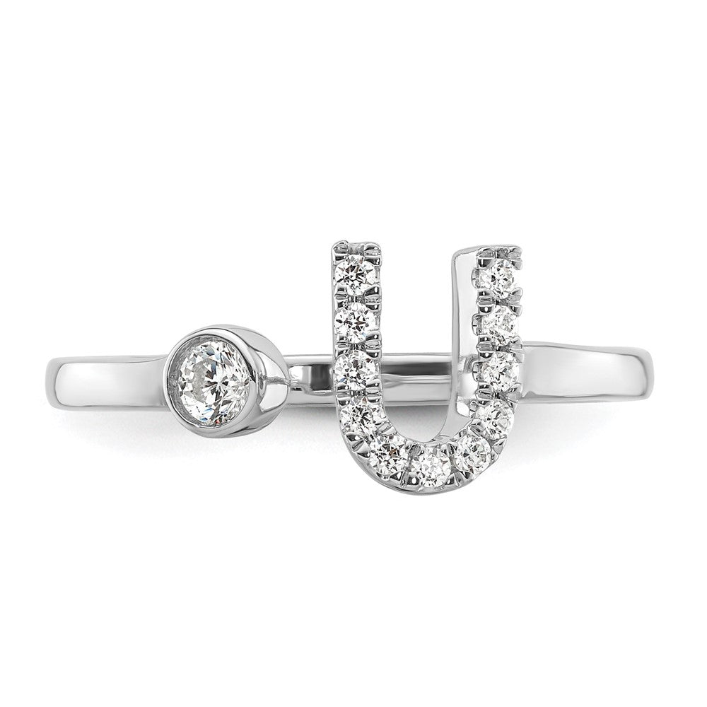 14K Weißgold Verstellbarer Ring mit 0,17 ct. Laborgezüchtetem Diamant VS/SI+ G+ und Initiale U