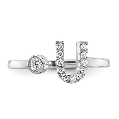14K Weißgold Verstellbarer Ring mit 0,17 ct. Laborgezüchtetem Diamant VS/SI+ G+ und Initiale U