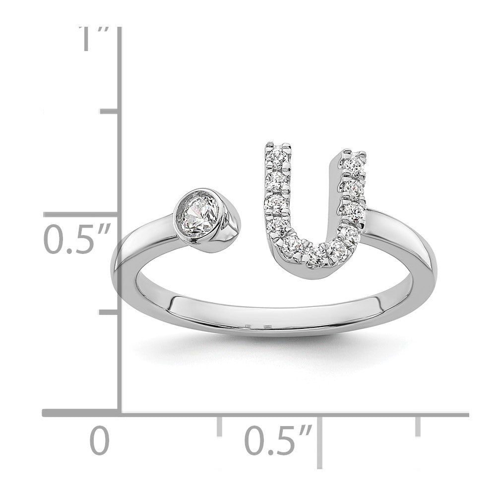 14K Weißgold Verstellbarer Ring mit 0,17 ct. Laborgezüchtetem Diamant VS/SI+ G+ und Initiale U