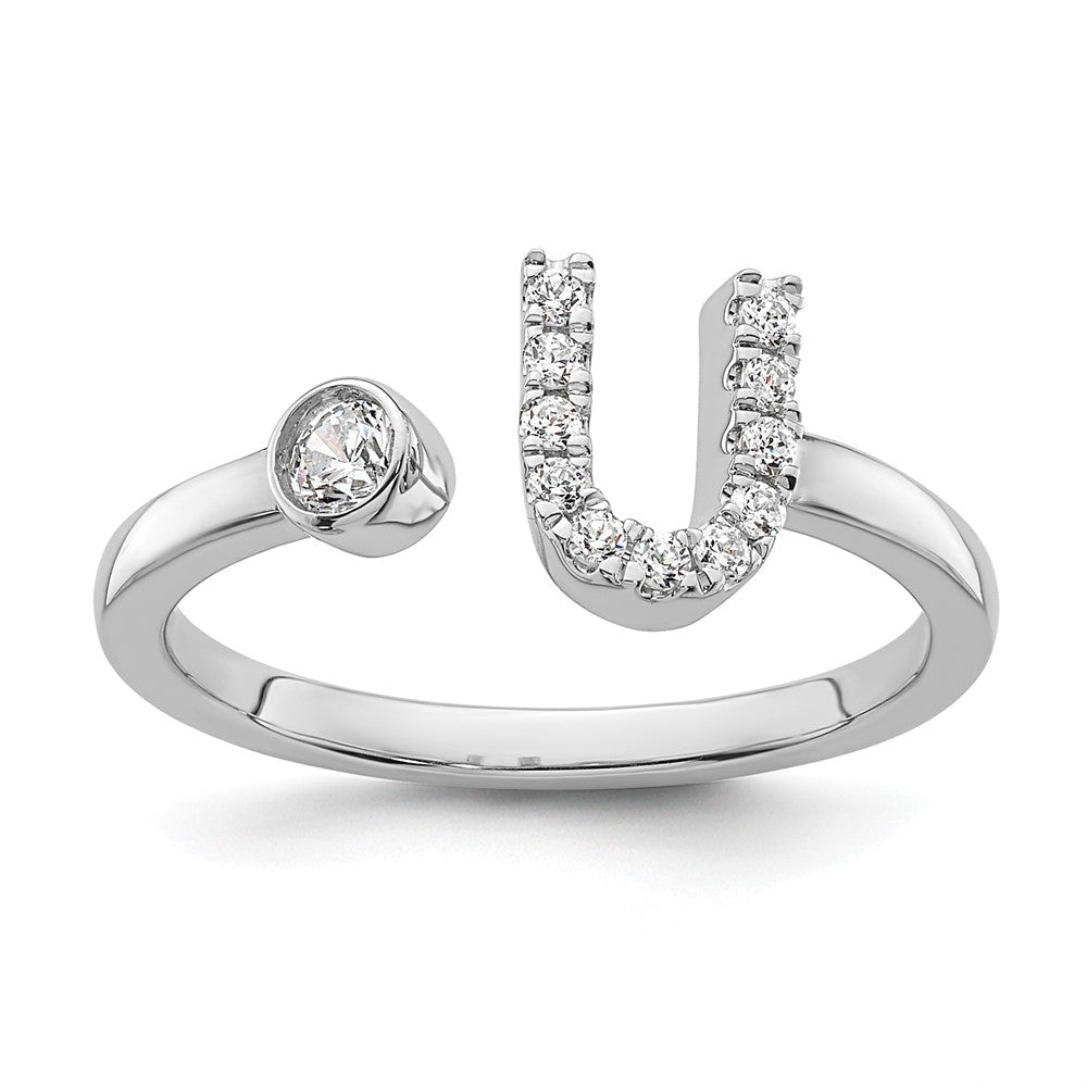 14K Weißgold Verstellbarer Ring mit 0,17 ct. Laborgezüchtetem Diamant VS/SI+ G+ und Initiale U