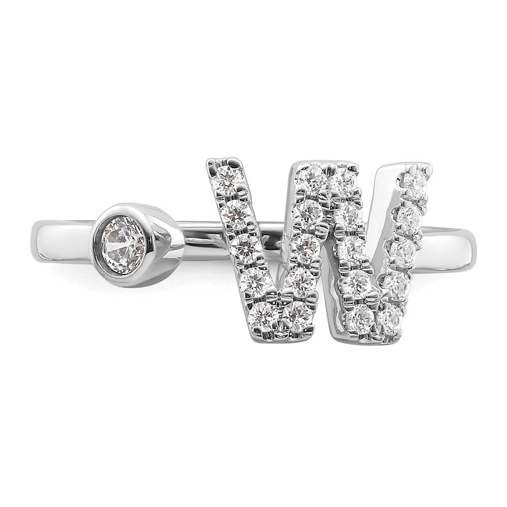 14K Weißgold Ring mit 0,25 ct. im Labor gezüchteten Diamanten VS/SI+ G+, Initiale "W", verstellbar