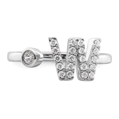 14K Weißgold Ring mit 0,25 ct. im Labor gezüchteten Diamanten VS/SI+ G+, Initiale "W", verstellbar