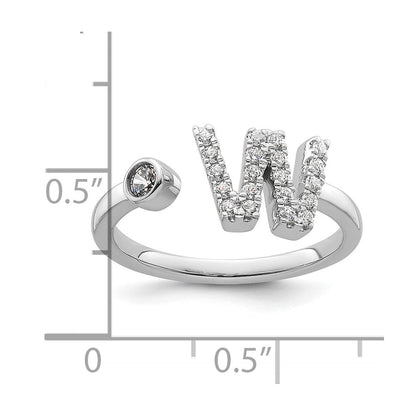 14K Weißgold Ring mit 0,25 ct. im Labor gezüchteten Diamanten VS/SI+ G+, Initiale "W", verstellbar