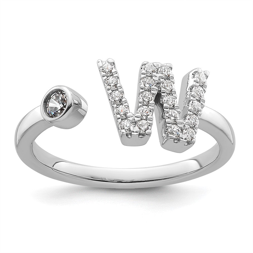 14K Weißgold Ring mit 0,25 ct. im Labor gezüchteten Diamanten VS/SI+ G+, Initiale "W", verstellbar