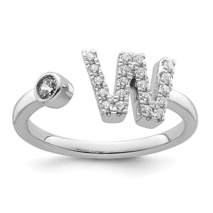 14K Weißgold Ring mit 0,25 ct. im Labor gezüchteten Diamanten VS/SI+ G+, Initiale "W", verstellbar