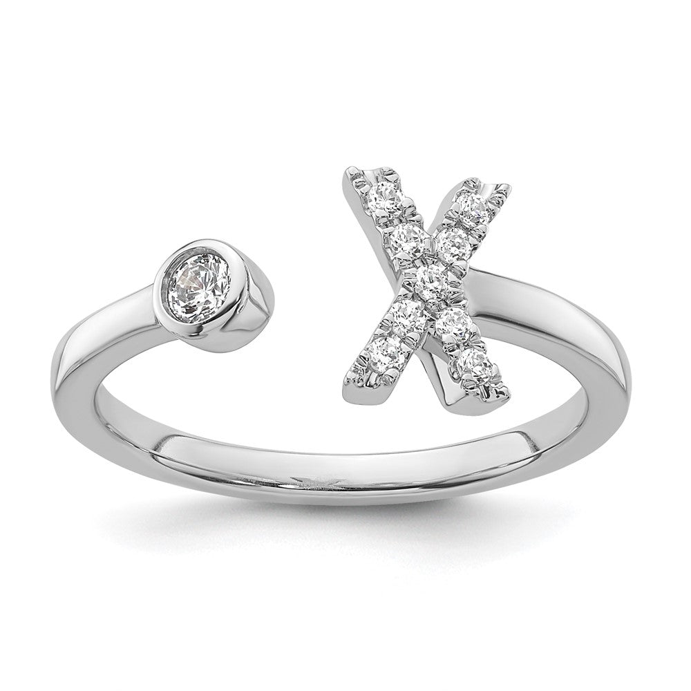 14K Weißgold Ring mit 0,16 ct. Laborgezüchtetem Diamant VS/SI+ G+ Initial X, verstellbar