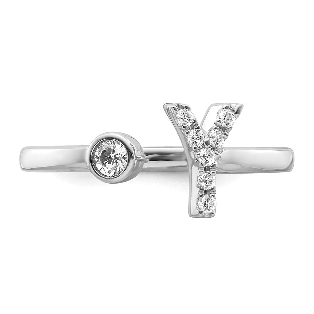 14K Weißgold Ring mit Initiale „Y", 0,125 ct. Laborgezüchteten Diamanten VS/SI+ G+, verstellbar