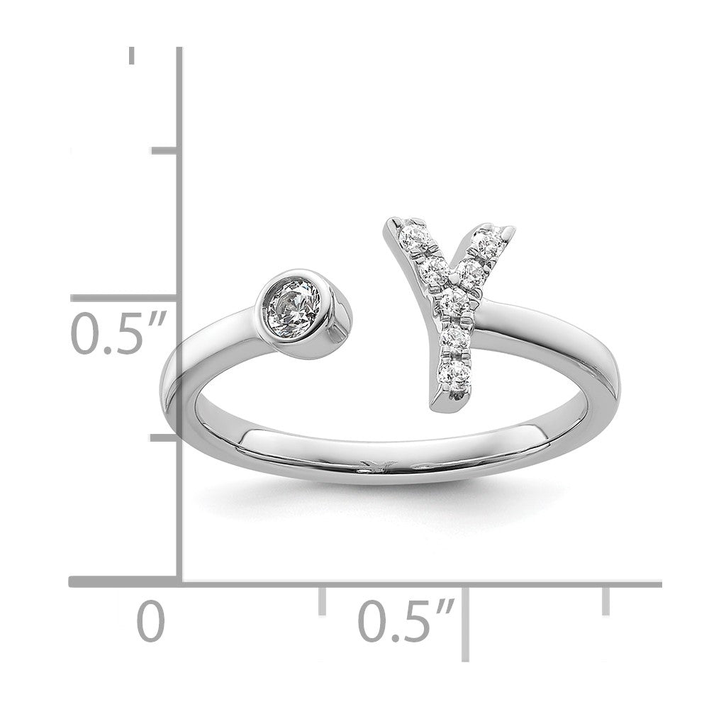 14K Weißgold Ring mit Initiale „Y", 0,125 ct. Laborgezüchteten Diamanten VS/SI+ G+, verstellbar