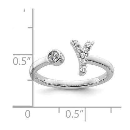14K Weißgold Ring mit Initiale „Y", 0,125 ct. Laborgezüchteten Diamanten VS/SI+ G+, verstellbar